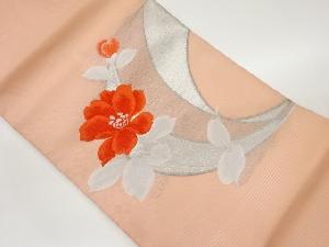 絽曲線に花模様織出し名古屋帯